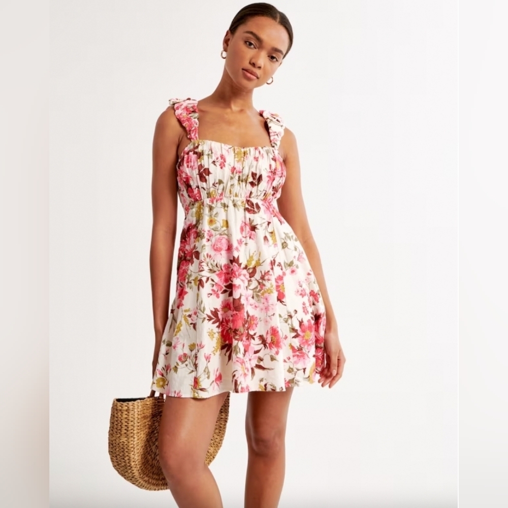 NWT Abercrombie and Fitch Pink Floral Puff Strap Mini Dress - Women's Size XS
